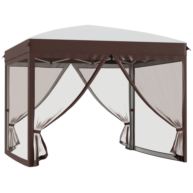 Outsunny Pavilion pliabil 3 x 3 (m) cu plase si geanta de transport cu rotile, cort de evenimente cu inaltime reglabila, cort de gradina, curte, bej