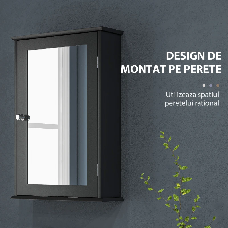 kleankin Dulap de Baie Suspendat cu Oglindă și Ușă cu Închidere Magnetică, 41x14x60 cm, Negru