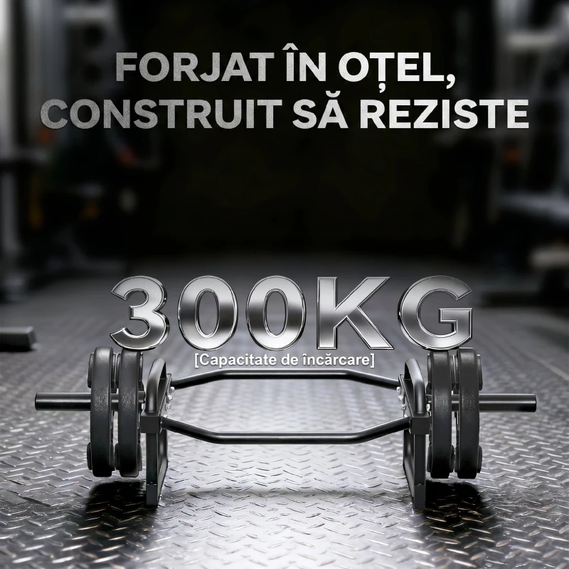 SPORTNOW Bară Olimpică Hexagonală 5 Cm, Capacitate 300 Kg, Încărcare Ușoară, pentru Bancă, Îndreptări, Ridicări din Umeri, Genuflexiuni și Mersul Fermierului