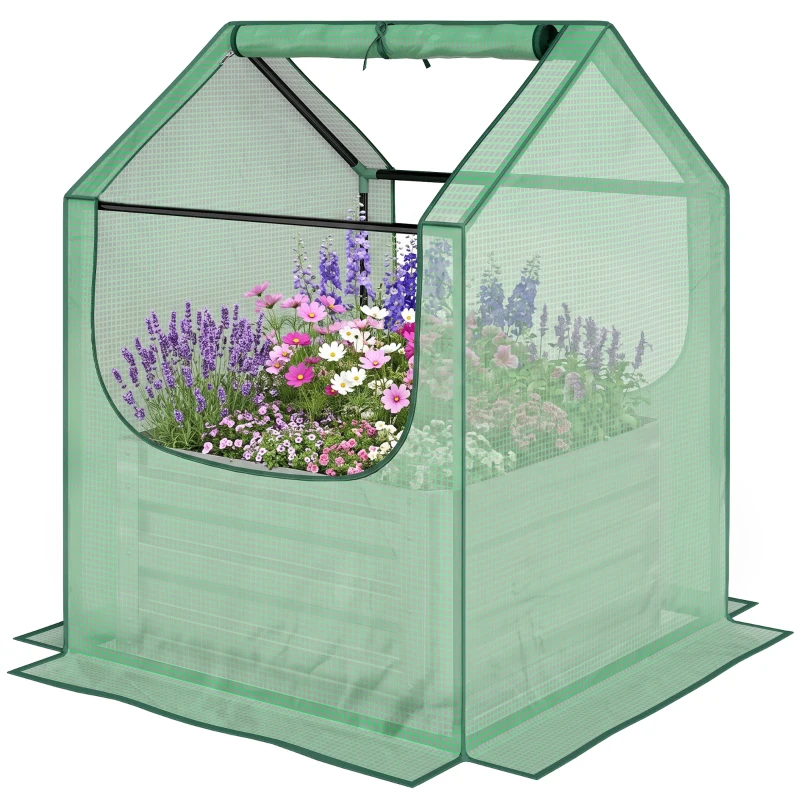 Outsunny 61 x 61cm Garden Planter Bed, with Cover - Green and Silver