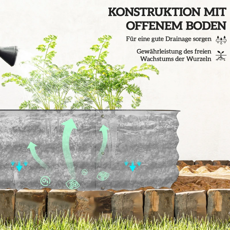 Outsunny Hochbeet Pflanzenbeet, modulares Hochbett, geschützte Kanten, Design ohne Boden,  150 x 62 x 30 cm, Silber