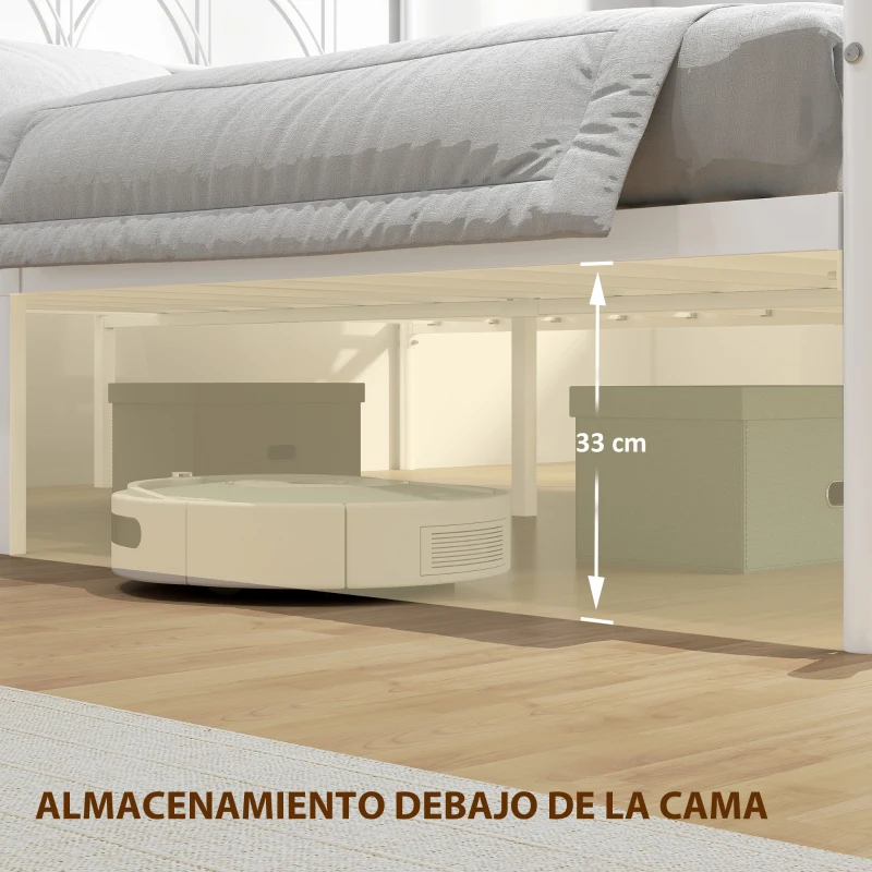 HOMCOM Estructura de Cama 160x200 cm con Cabecero Soporte de Listones de Acero Almacenamiento Bajo la Cama