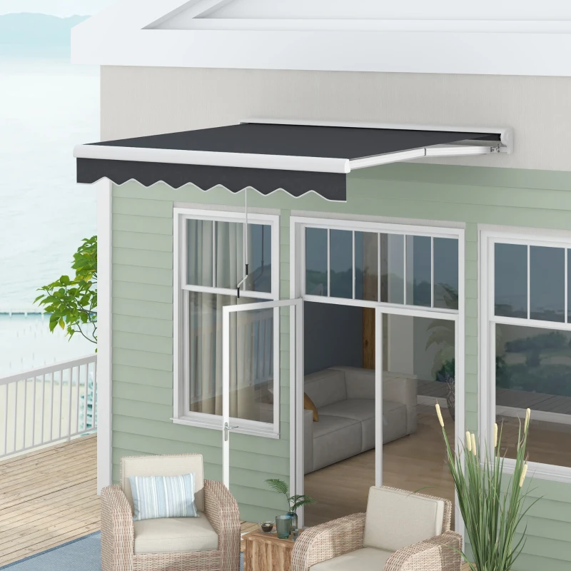 Outsunny Toldo Retrátil Elétrico ou Manual 250x200 cm Toldo Portátil para Varanda com Controlo Remoto Manivela Manual Cinzento Escuro