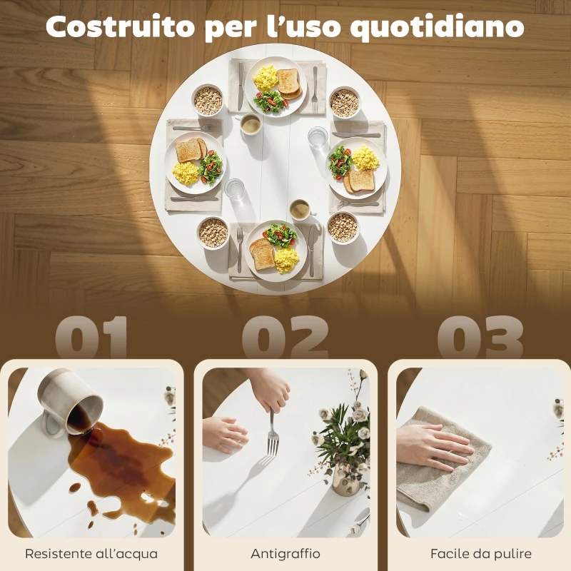 HOMCOM Tavolo da Pranzo Pieghevole, Tavolo Estensibile Salvaspazio, Bianco