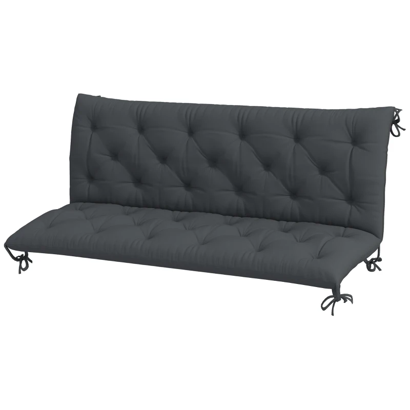 Outsunny 3 Seater Bench Pad, Garden Swing Chair Cushion with Back and Ties, Tufted Style Garden Furniture Window Seat Cushion for Indoor and Outdoor Use, 98 x 150 cm, Black