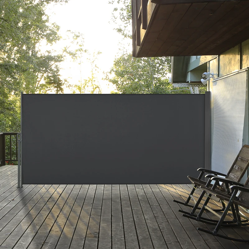 Outsunny Retractable Sun Side Awning Screen Fence - Patio Garden Wall Balcony Screening Panel Outdoor Blind Privacy Divider (3x1.6M, Grey)