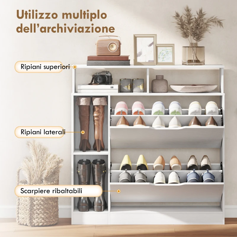 HOMCOM Scarpiera Stretto con Divisori Regolabili, Bianco