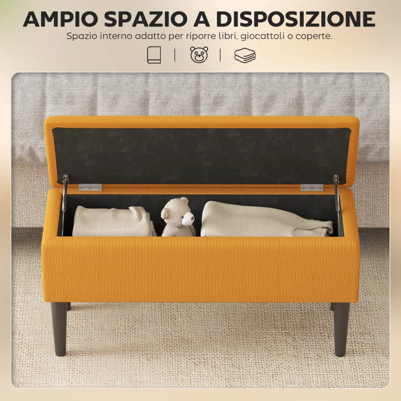 HOMCOM Panca Fondoletto in Poliestere e Legno per Camera da Letto e Ingresso, 95x38x45 cm, Arancione