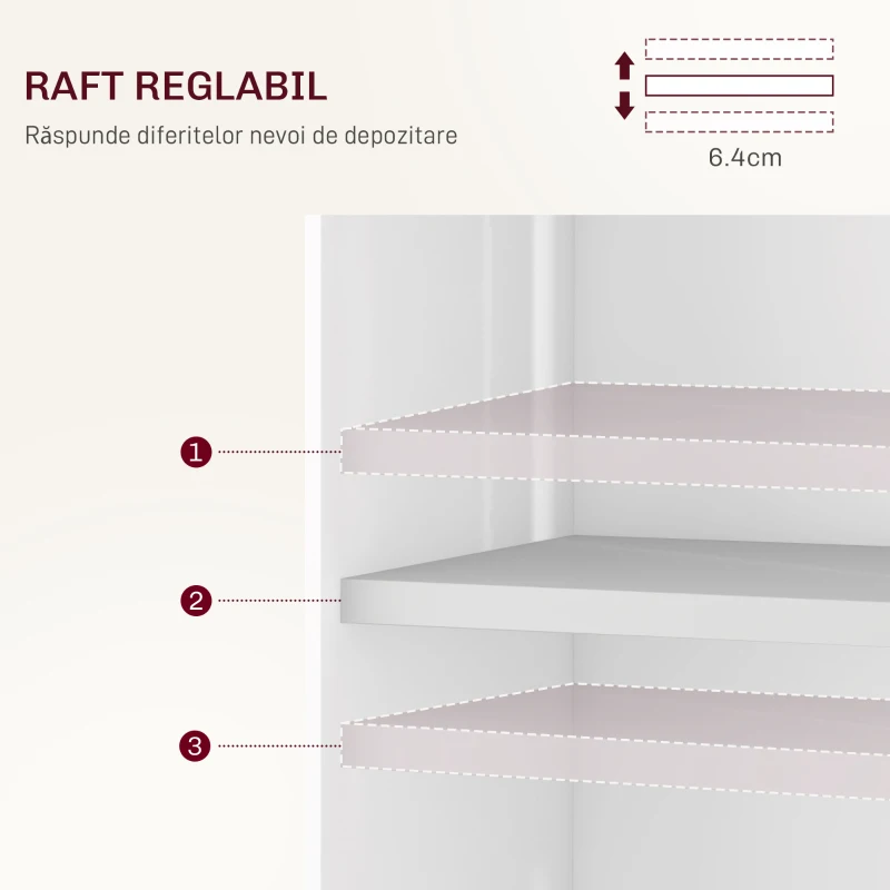 HOMCOM Masă pliabilă cu rafturi pe 3 niveluri, spațiu de depozitare și roți, din MDF, 130x80x76,5 cm, alb