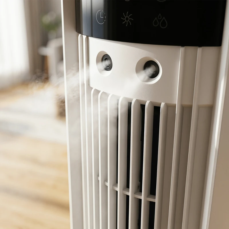 HOMCOM Ventilateur de table colonne avec brumisateur, ventilateur de bureau 3 vitesses, oscillation 90°, blanc