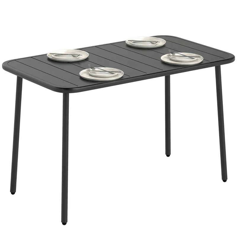 Outsunny Table de Salle à Manger Extérieure 120 x 70 cm pour 4 Personnes, Table de Jardin Rectangulaire avec Plateau à Lattes et Bords Arrondis, Gris