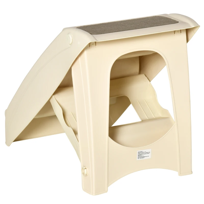 PawHut Escalier pour Chien Pliant à 4 Marches Antidérapantes, Escalier pour Animaux en Plastique, 62 x 38 x 49,5 cm, Beige