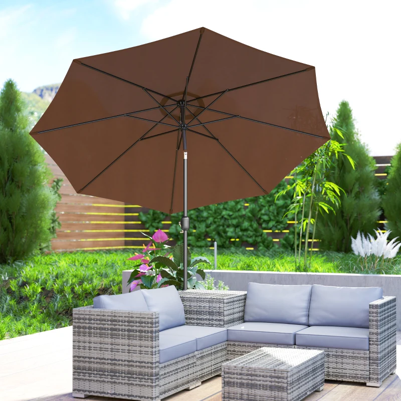 Outsunny Parasol de Jardin Extérieur 3x3 m, Parasol Inclinable Octogone avec Manivelle, 8 Baleines, Anti-UV, Chocolat