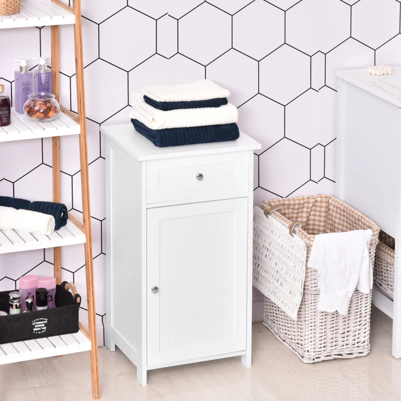 kleankin Armário de Casa de Banho com 1 Gaveta 1 Porta e Prateleira Interior Ajustável Móvel Auxiliar de Armazenamento para Sala de Estar Cozinha 43x34x77cm Branco