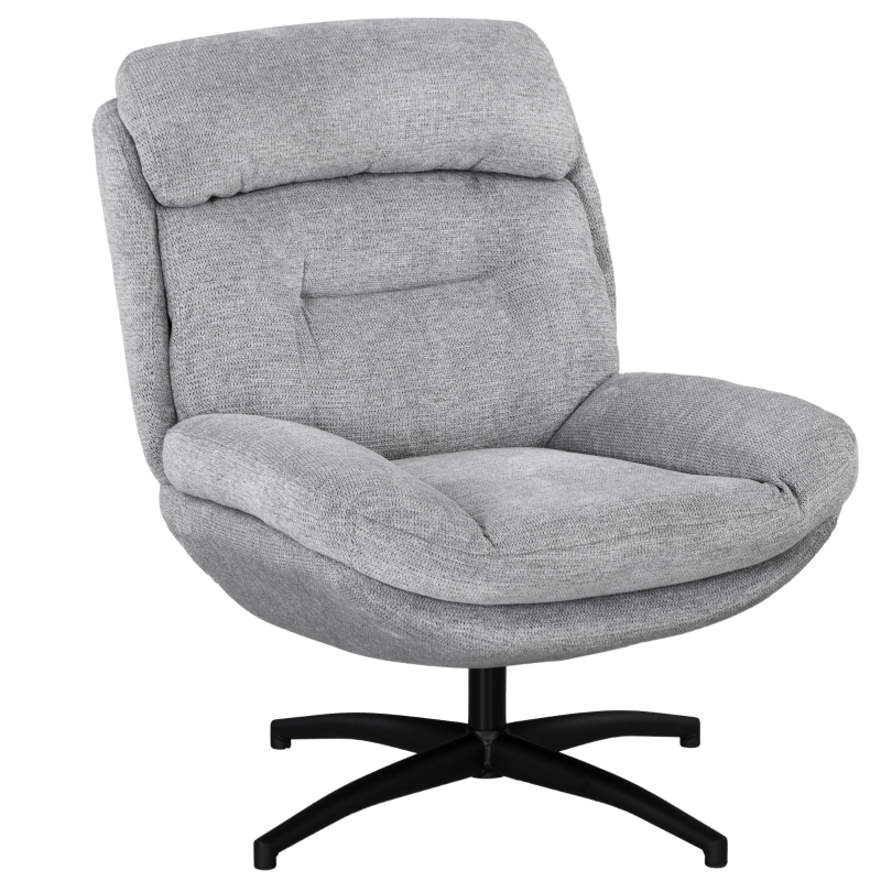 HOMCOM Drehsessel, 360-Grad-Drehung, Chenille-Stoff, integrierte Armlehnen, Stahlbeine, Grau, Schwarz