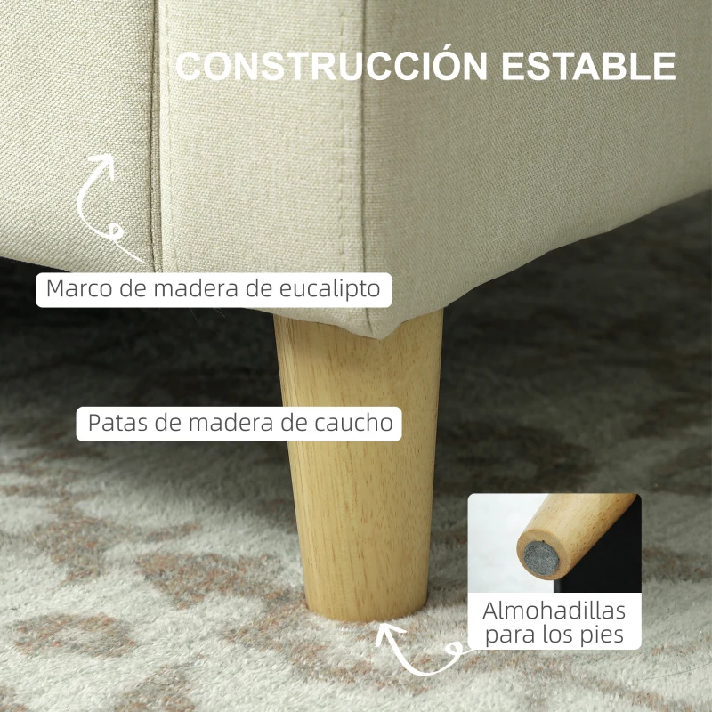 HOMCOM Sofá de 2 Plazas Tapizado en Lino Sintético con Espacio de Almacenaje 2 Almohadas y Patas de Madera 135x71x84 cm Beige