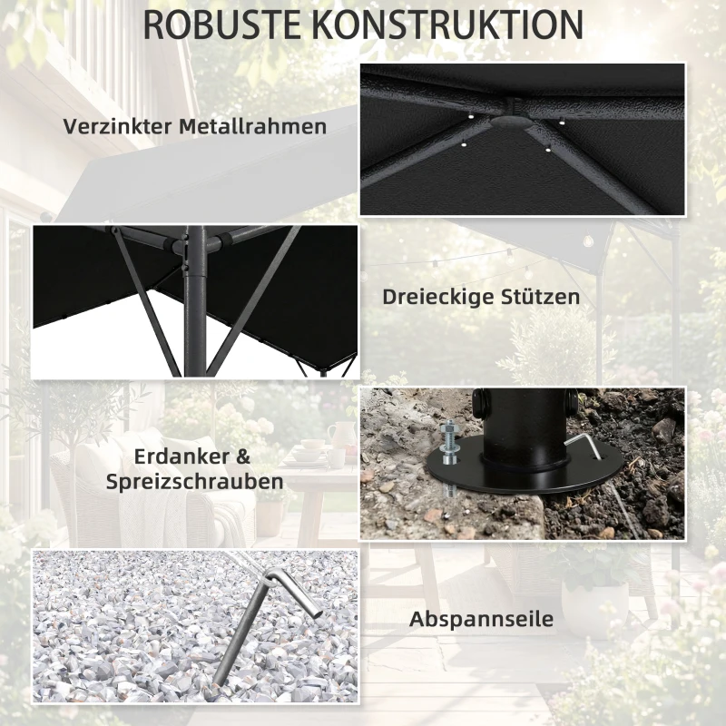 Outsunny Pergola Pavillon 3x3m Wasserabweisend Stabil winterfest Sonnenschutz mit Satteldach Dreiecksverstrebungen