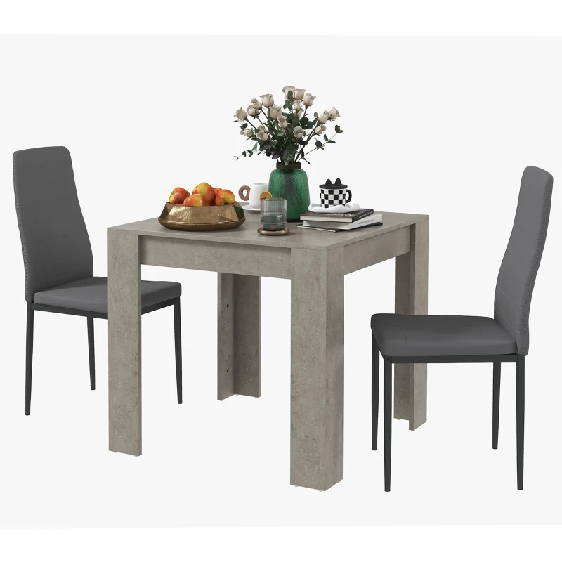 HOMCOM Set de Masă pentru 3 Persoane cu Masă de Bucătărie 80x80x76 cm și 2 Scaune Moderne 41x50x97 cm, Gri