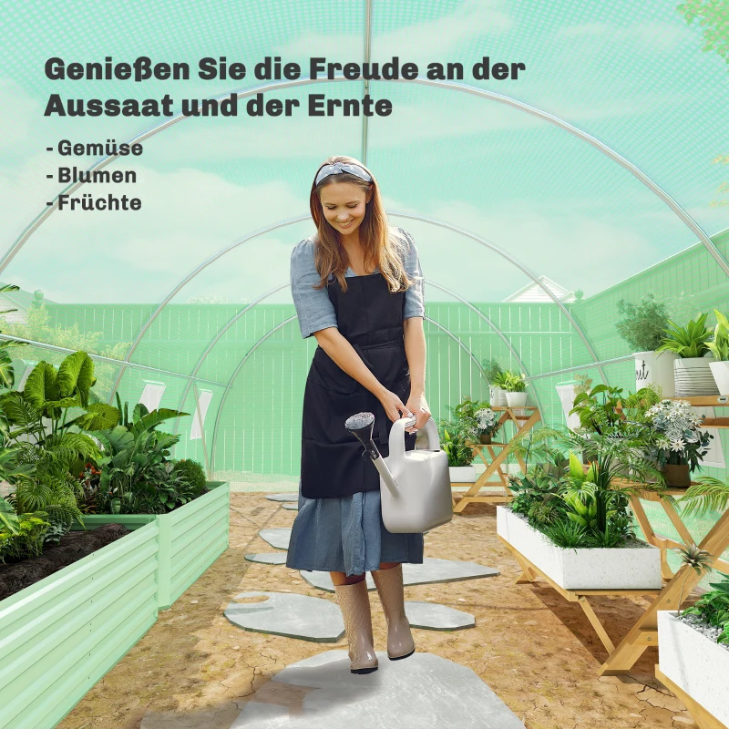 Outsunny Foliengewächshaus, begehbar, 8 Fenster mit Fliegennetz, robuste Folie, Stahlrahmen, 6 x 3 x 2 m, Grün