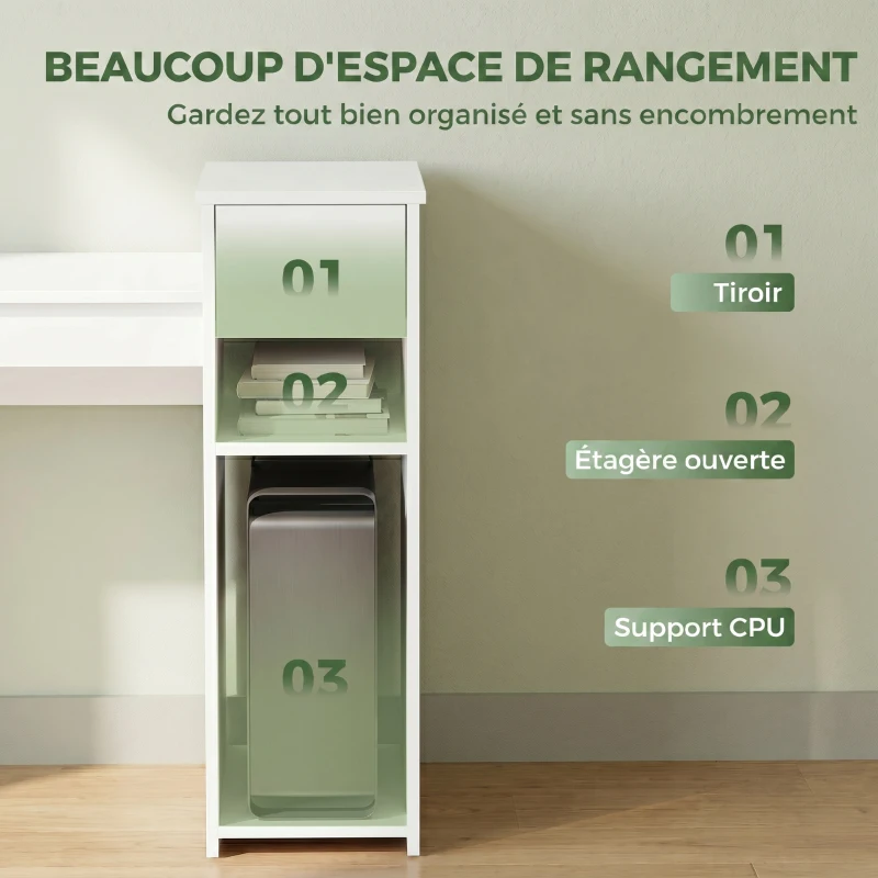 HOMCOM Bureau informatique avec tiroir et étagère, bureau d'ordinateur avec support d'unité centrale, 108 x 50 x 82 cm, blanc