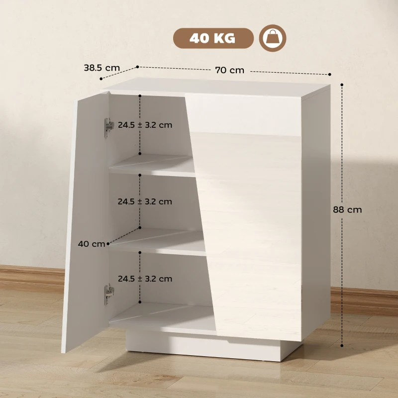 HOMCOM Mobiletto Multiuso in Truciolato Bianco a 3 Livelli con Ripiano Regolabile su 3 Livelli, 70x40x88 cm