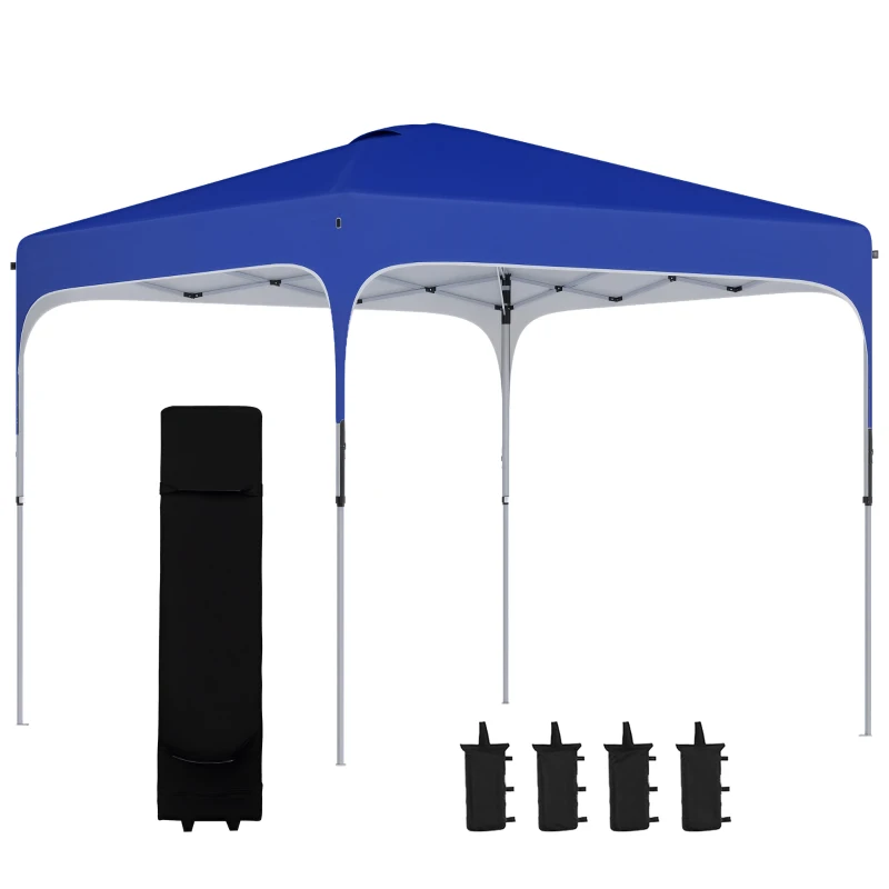 Outsunny Pavilion Pliabil 2.5x2.5 m cu Înălțime Reglabilă, Saci de Nisip și Geantă cu Roți, Albastru
