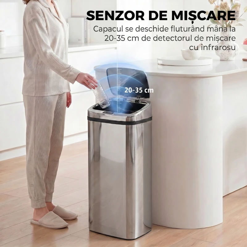HomCom cos de gunoi din inox cu senzor si infrarosu, 50L | Aosom Ro(m-17)