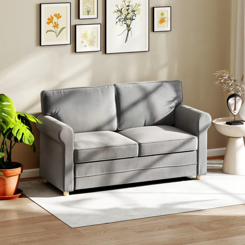 HOMCOM 2-Sitzer-Sofa, Kompakte Wohnzimmercouch, Stoff in Leinenoptik, weiche Sitzkissen, Stahlrahmen, Dunkelgrau(m-10)
