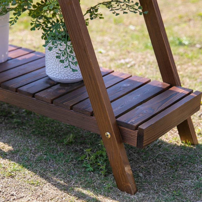 Outsunny Scaffale Porta Vasi a Piramide, Piedistallo per Piante/Fiori, con 3 Ripiani, 86x28x100cm Marrone