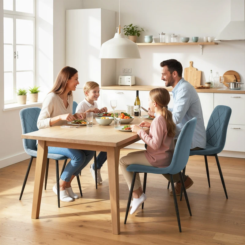 HOMCOM Set 4 Sedie per Cucina Imbottite, in Tessuto Effetto Velluto e Acciaio, 45x54x87 cm, Azzurro