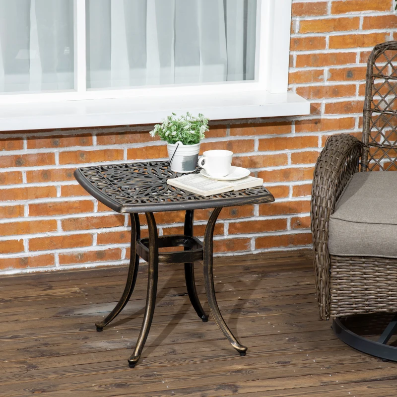 Outsunny Outdoor Patio Side Table with 38mm Dia. Umbrella Hole, Cast Aluminium Patio coffee Table, 54 x 54cm, Bronze Tone