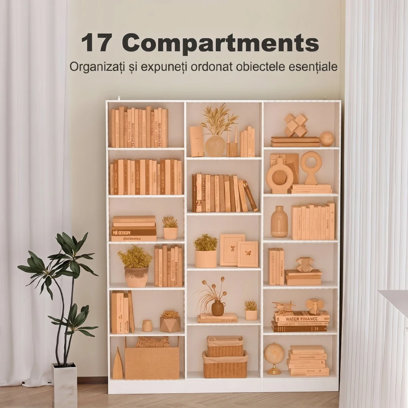 HOMCOM Bibliotecă cu Polițe Reglabile și Sistem Anti-Răsturnare din PAL, 149 x 23,6 x 188 cm, Albă