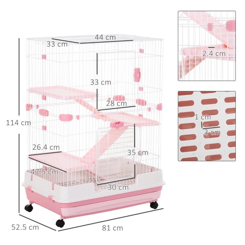 PawHut Cușcă Metalică cu 3 Niveluri, Metal, PP, Plastic, 81,2x52,7x114 cm, Negru