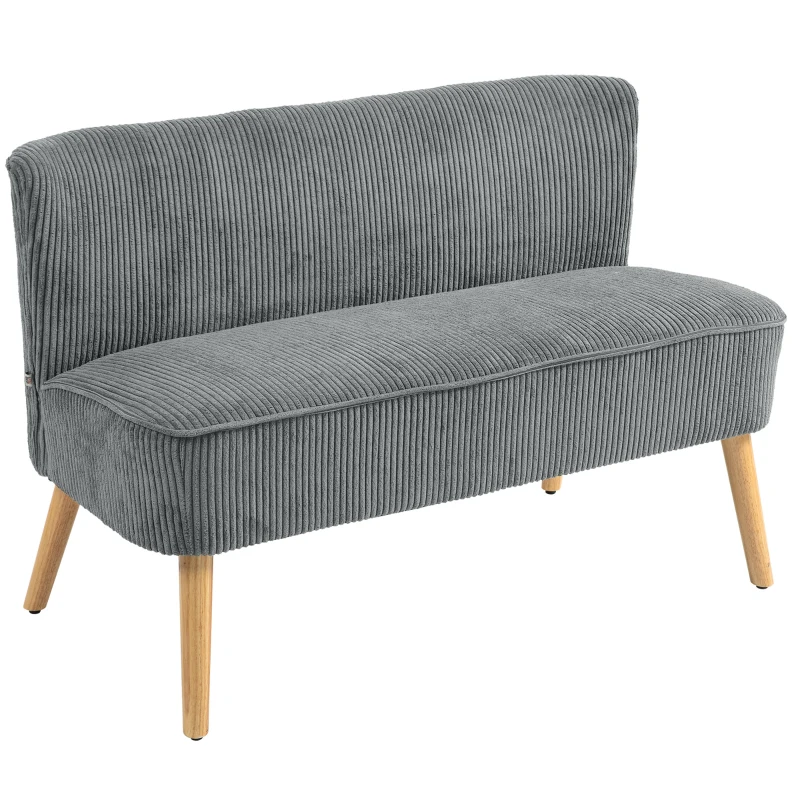 HOMCOM 2-Sitzer Polstersofa, Holz, Samtartiges Polyester, Schaumstoff, 117 x 56,5 x 77 cm, Grau(m-11)