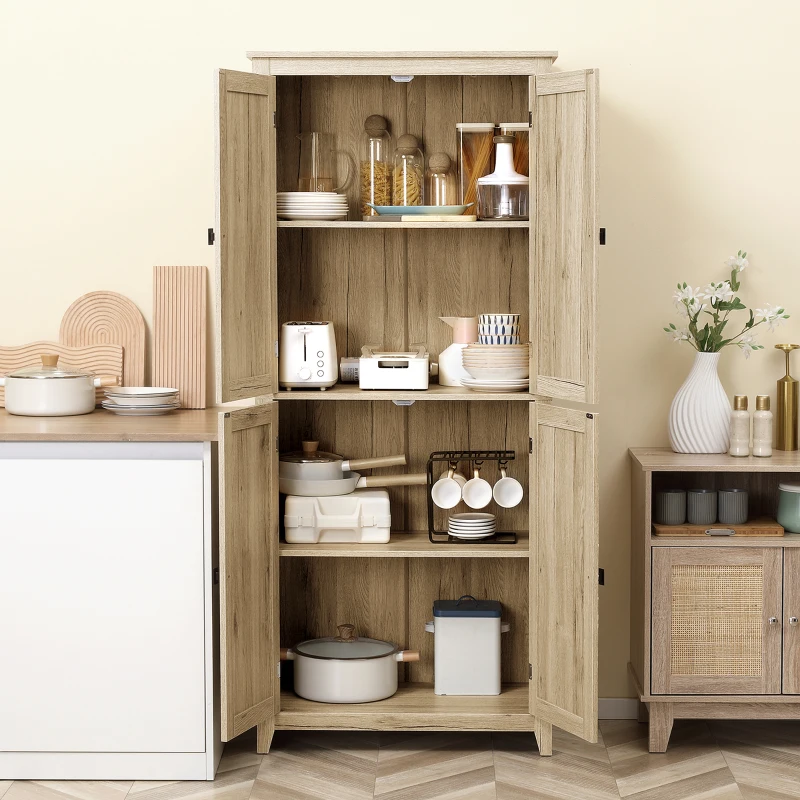 HOMCOM Mobile Cucina a 4 Ante con Mensole Regolabili e Base Rialzata in Legno 80x40x182cm