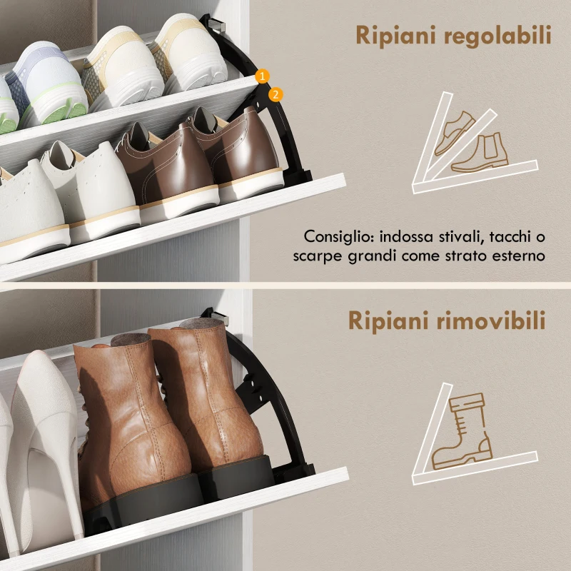 HOMCOM Scarpiera Stretto con Divisori Regolabili, Bianco