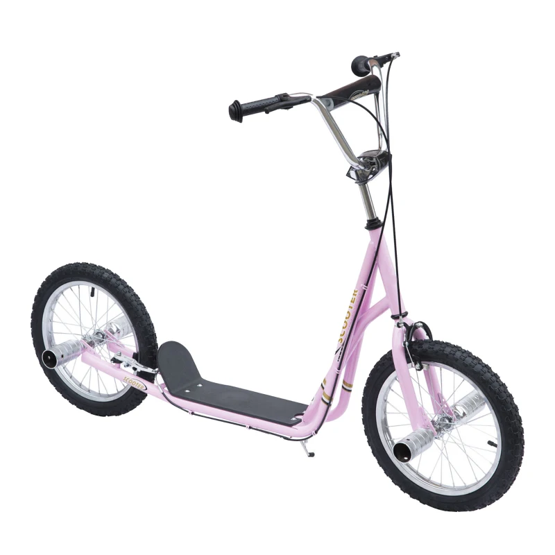 HOMCOM Trotinetă patinete Mari Roți pneumatice Ø 41 cm cu pegs Roz