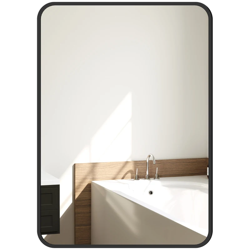 HOMCOM Oglindă de baie cu ramă metalică și agățătoare, 50x2.5x70 cm, negru