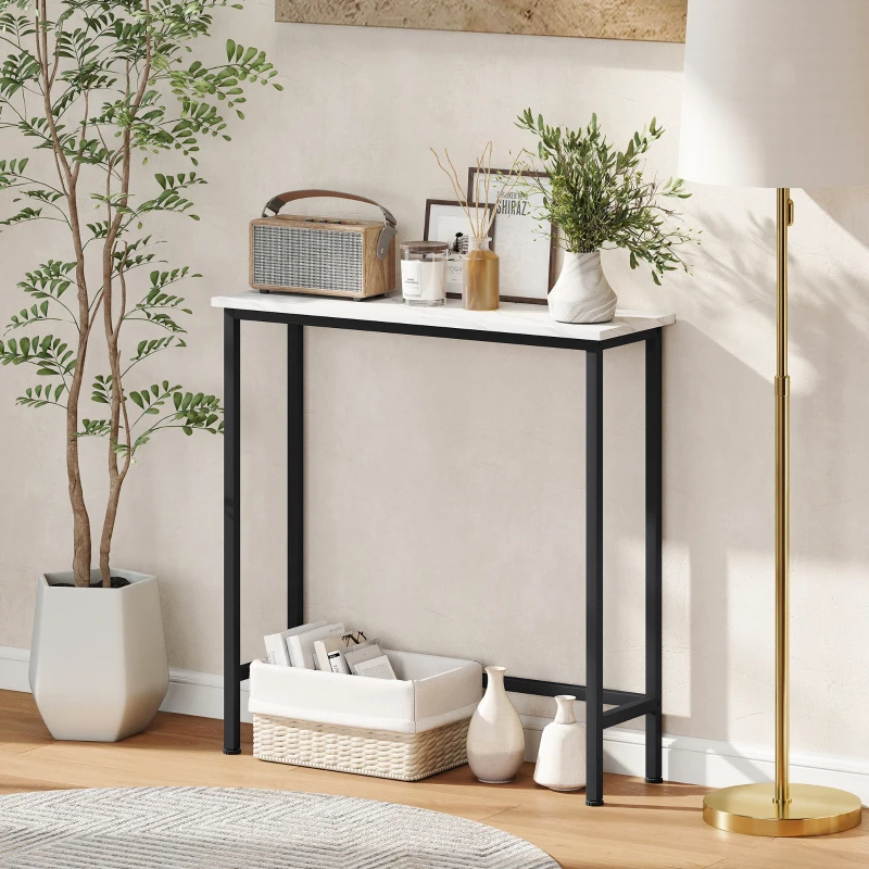 HOMCOM Console meuble 75 cm, table console plateaux en effet marbre, cadre en métal, style moderne blanc et noir