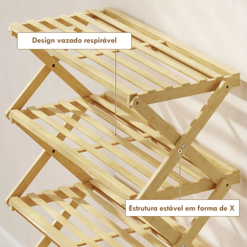 HOMCOM Sapateira Estreita de Bambu Dobrável de 5 Níveis para Entrada Corredor Quarto 60x29x88 cm Madeira
