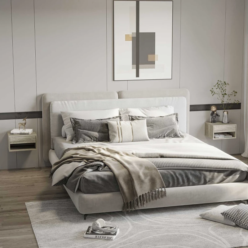 HOMCOM Floating Bedside Tables Set of 2, Wall Mounted Nightstand, Grey Wood Effect