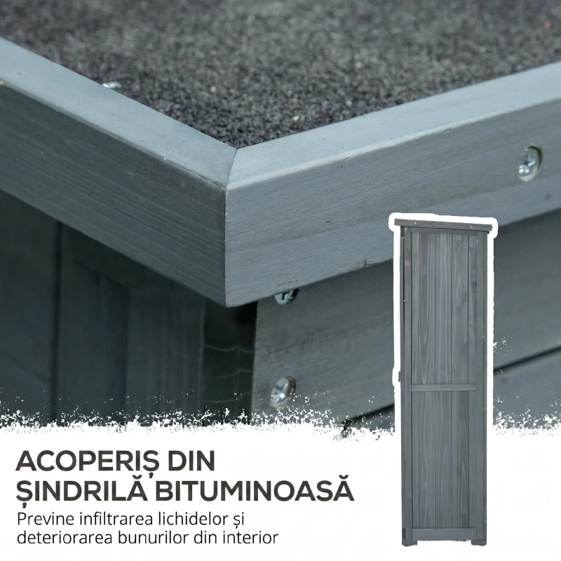 Outsunny Dulap de Exterior din Lemn cu 2 Uși Tip Jaluzea și Rafturi Interne, 87x46.5x160 cm, Gri