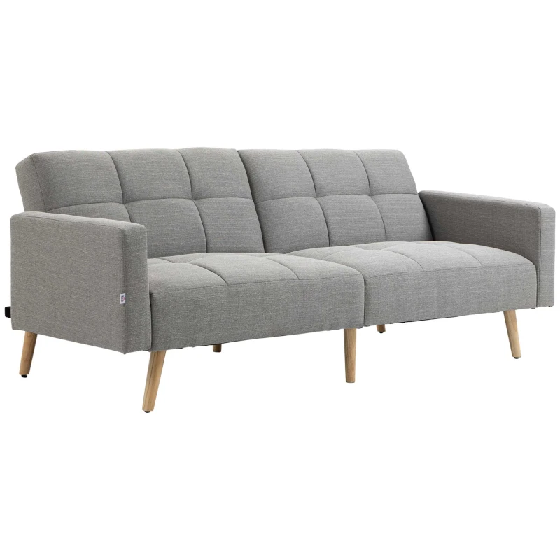 HOMCOM Divano Letto Matrimoniale con Tessuto Traspirante Effetto Lino e Schienale Regolabile, 205x88x80 cm, Grigio