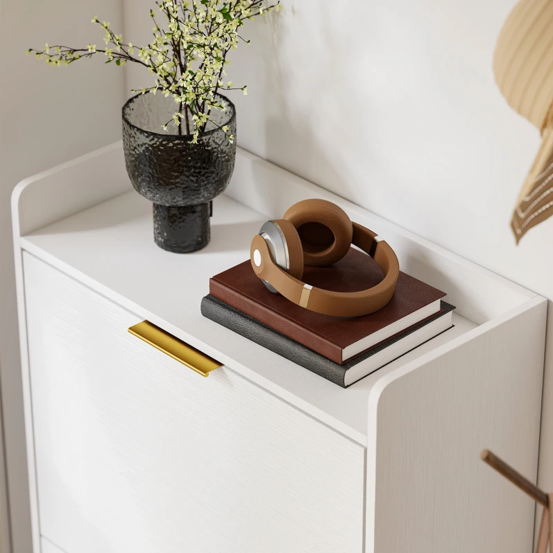 HOMCOM Meuble à chaussures 12 paires, armoire à chaussures étroite avec 2 tiroirs rabattables, étagères réglables, blanc