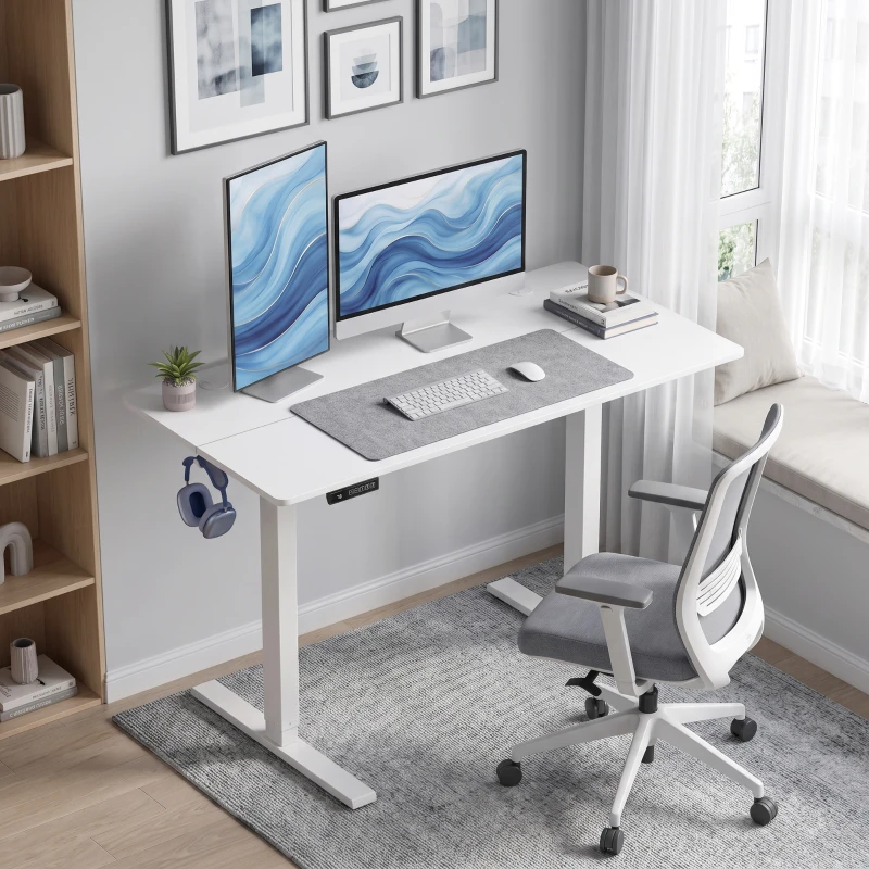 HOMCOM Elektrischer Sitz-Steh-Schreibtisch 120 x 60 cm, 3 Speicherhöhen, Kindersicherung und Anti-Kollision, für Arbeit, Weiß