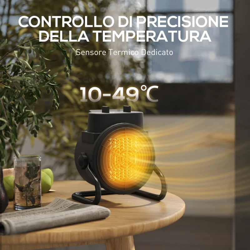 HOMCOM Riscaldatore Elettrico e Regolabile a 3 Modalità, in PP e PA Ignifugo, 21.5x15.8x22 cm, Nero
