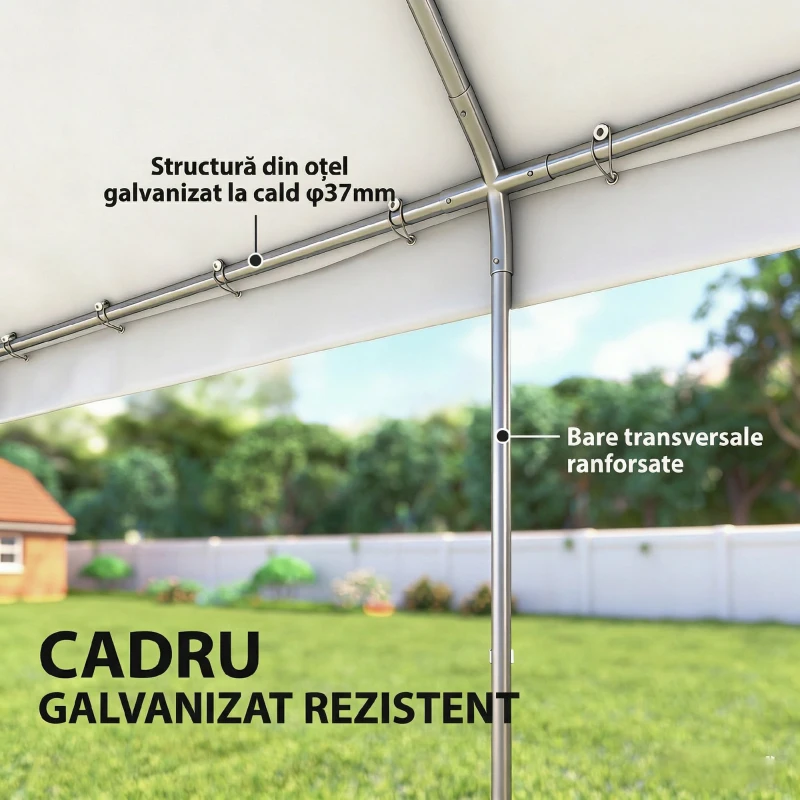 Outsunny Cort Petreceri, Pavilion Grădină cu Pereți Laterali, 2 Uși Fermoar și 6 Ferestre, 4x6 m, Oțel Galvanizat, Alb