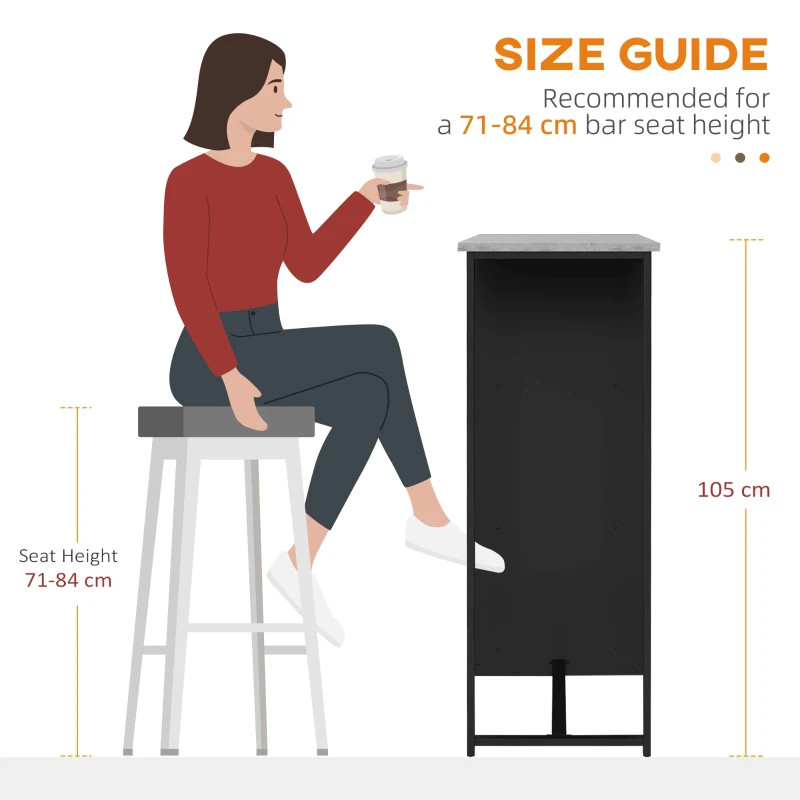 HOMCOM Breakfast Bar Table, Bar Table with 3-Tier Storage Shelf and Wine Rack, 105W x 40D x 105H cm, Black