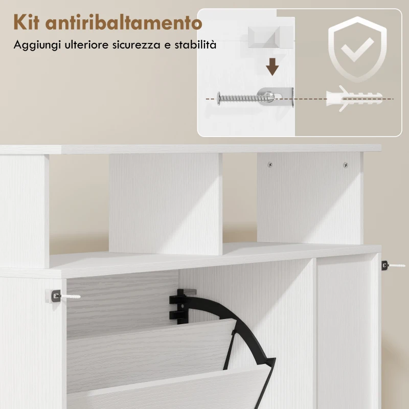HOMCOM Scarpiera Stretto con Divisori Regolabili, Bianco