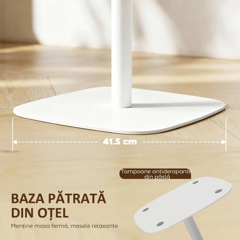 HOMCOM Masă de Bucătărie Pătrată 60 cm, Blat Efect Lemn, Bază din Oțel și Picioare Antiderapante, Lemn Natur